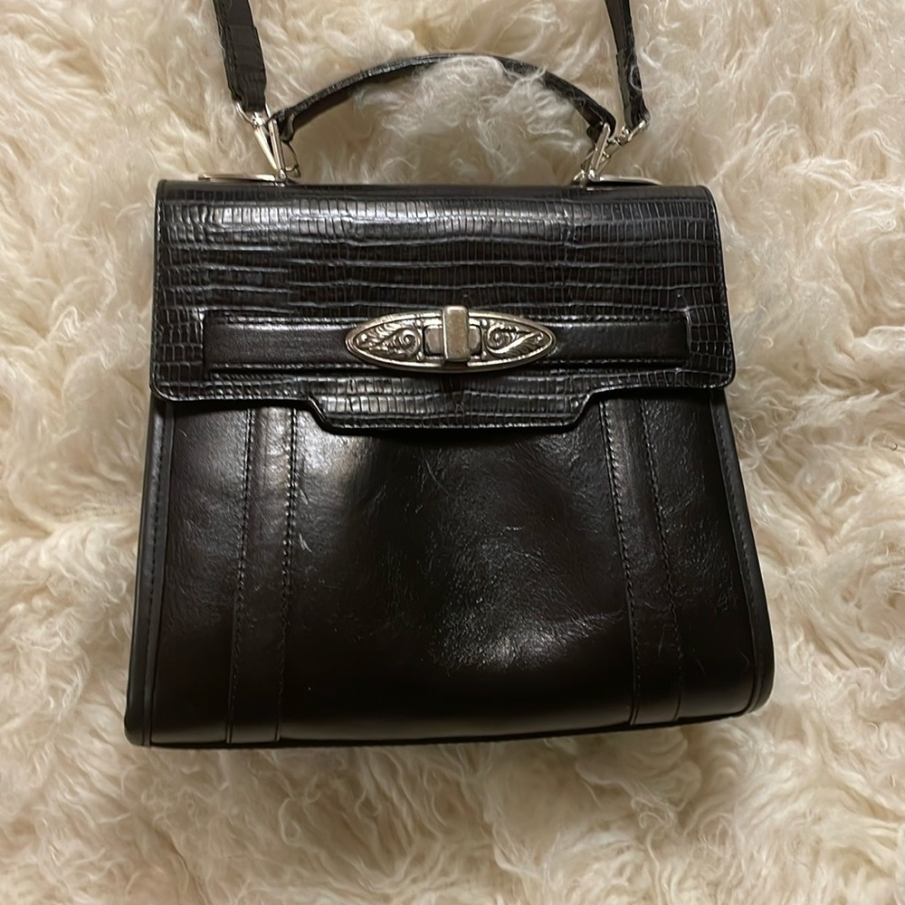 Brighton Vintage Black Embossed Shoulder Bag